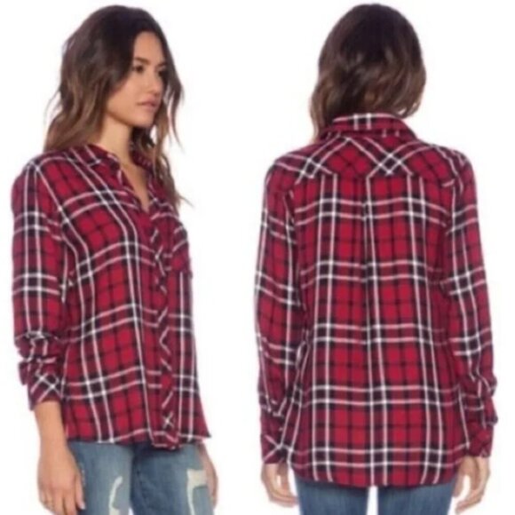 Rails Hunter Red Blue Plaid Button Down Flannel Blouse Size Small - Picture 2 of 12
